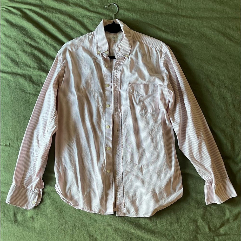 J. Crew Men's Pink and White Striped Button Down Shirt